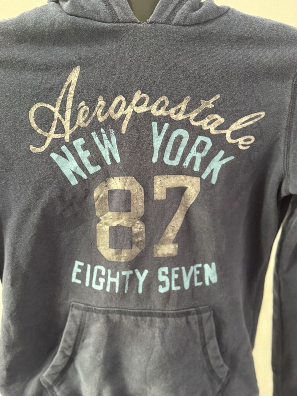 Y2K Aeropostale New York 87 Foil Graphic Hoodie Navy Women's S - Picture 2 of 7